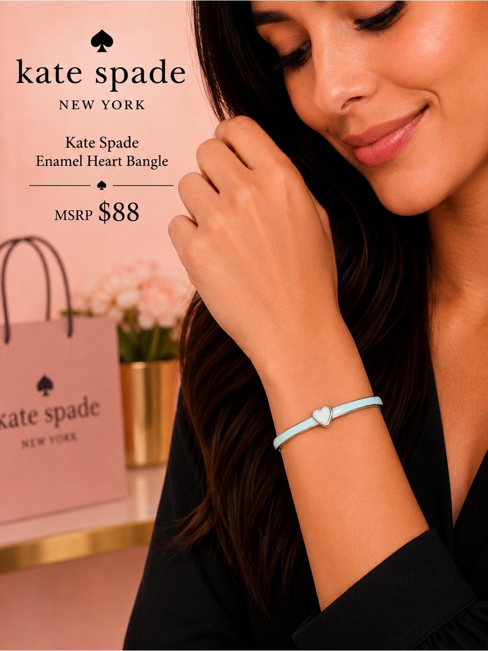 kate spade Light Blue Enamel Heart Bangle Bracelet